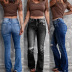 high waist retro stretch slim ripped bootcut jeans NSXXL128506