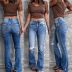 high waist retro stretch slim ripped bootcut jeans NSXXL128506