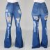 High Waist Frayed Big Hole Flared jeans NSXXL128509