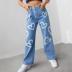 jeans anchos de cintura alta con estampado de amor/graffiti NSXXL128515