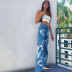 jeans anchos de cintura alta con estampado de amor/graffiti NSXXL128515
