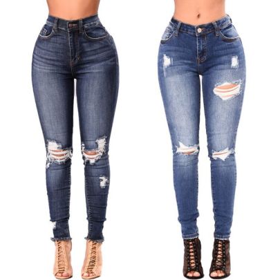Stretch Hole Slim-fit High Waist Jeans NSXXL128518