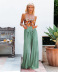 solid color straps elastic waist pleated wide leg pants NSMID128540