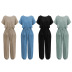 solid color rear button slit pleated drawstring jumpsuit NSMID128543