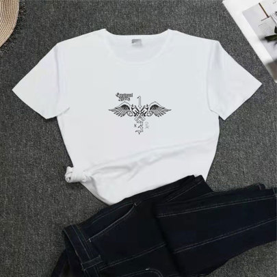 Camiseta Casual Slim De Manga Corta Con Cuello Redondo Estampada NSYIS129967