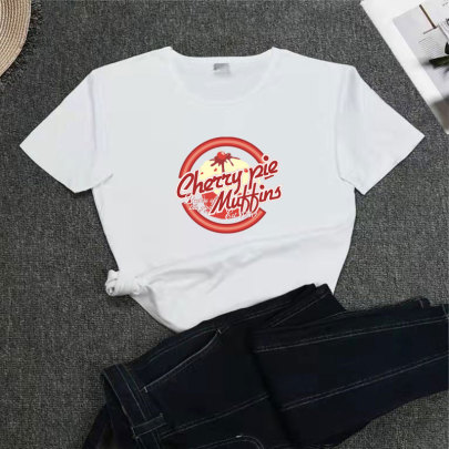 Print Round Neck Slim Short Sleeve T-Shirt NSYIS130898
