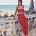 falda de playa de cintura alta ajustada de color sólido plisado transparente NSYBN128581
