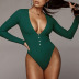 long-sleeved V-neck tight solid color threaded jumpsuit NSYBN128585