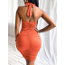 hanging neck backless tight drawstring solid color dress NSYBN128590