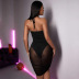 tight backless hanging neck solid color see-through dress NSYBN128591