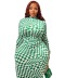 mid-waist print slim long-sleeved mid-length sheath dress NSBDX128608