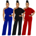 single-short sleeved hollow straight solid color jumpsuit NSMYF128634