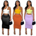 single-shoulder sling high waist tight color matching vest and skirt suit NSMYF128635