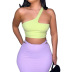 single-shoulder sling high waist tight color matching vest and skirt suit NSMYF128635