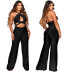 halter neck sleeveless wrap chest backless wide-leg solid color jumpsuit NSMYF128636