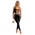 hanging neck backless wrap chest tight hollow solid color vest and pant set NSMYF128638
