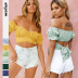 solid color one-word neck lantern sleeve lace-up crop top NSMID128661