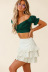 solid color one-word neck lantern sleeve lace-up crop top NSMID128661