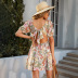 backless lace-up short-sleeved square neck floral dress NSGYX128689