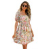 backless lace-up short-sleeved square neck floral dress NSGYX128689