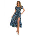 short sleeve slit long floral dress NSGYX128691
