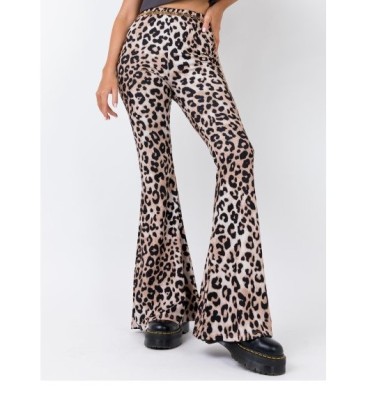 Peach Skin Velvet Leopard Print Stretch Flared Pants NSXXL128275
