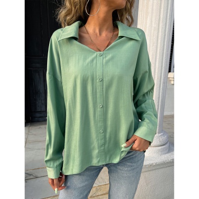 Breasted Solid Color Long-sleeved Loose Shirt NSGYX128694