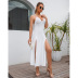 backless cross sling high waist slit solid color dress NSGYX128703