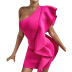 sloping shoulder sleeveless ruffle tight solid color dress NSGYX128704