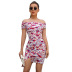 slim one-word shoulder slit short sleeve floral dress NSGYX128708