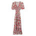 short sleeve v neck slit floral dress NSGYX128715