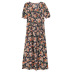 short-sleeved slits slim v neck floral dress NSGYX128716