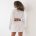 hollow long-sleeved lace-up waistless solid color shirt dress NSSQS128719