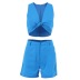 deep V-neck high waist straight solid color cotton and linen vest and shorts set NSSQS128720