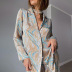 ice silk print long-sleeved loose suit collar top and pant suit NSSQS128721
