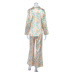 ice silk print long-sleeved loose suit collar top and pant suit NSSQS128721