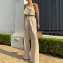 backless slit sling loose lace-up solid color cotton and linen vest and pant suit NSSQS128722
