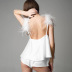 feather suspender backless low-cut solid color satin vest and shorts set NSSQS128723