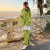 long sleeve loose high waist wide-leg slit solid color shirt and pant set NSSQS128726