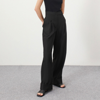 Wide Leg Mopping Pants Loose High Waist Solid Color Trouser NSSQS128728