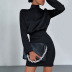 backless high neck lace-up long sleeve solid color satin ice silk dress NSSQS128731
