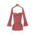 long-sleeved hanging neck wrap chest slim hollow solid color mesh dress NSAM128739