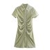 breasted solid color Short Sleeve slim lapel Shirt Dress NSAM128746