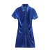 breasted solid color Short Sleeve slim lapel Shirt Dress NSAM128746