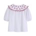 Poplin color matching Embroidered puff sleeve lapel Top NSAM128749