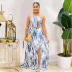 printed butterfly-shaped wrap top and high waist slit skirt set NSJZH128763