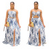 printed butterfly-shaped wrap top and high waist slit skirt set NSJZH128763