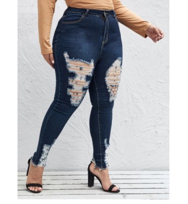 Plus Size High Waist Elastic Ripped Skinny Jeans NSXXL128500