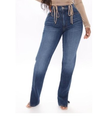 High Waist Slit Straight Leg Jeans NSXXL128516