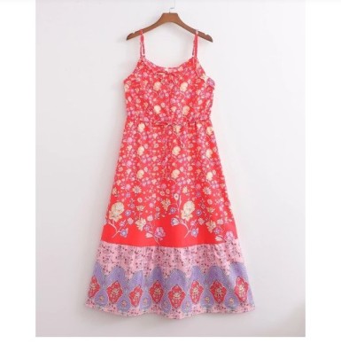 Sling Backless Lace-up Floral Dress NSAM128762